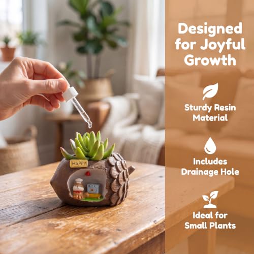 Cloud-Shaped Small Succulent Planters, 3.4''Dog Cute Plant Pots with Drainage Holes Funny Mini Resin Flower Pots for Indoor Outdoor Home Office Gifts (Pinecone) - style: Pinecone