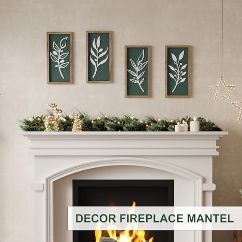 3D Tree Leaf Boho Wall Art, Sage Green, Wooden Framed, Set of 4 - color: 4 Pcs Sage Green, size: 7"X16"