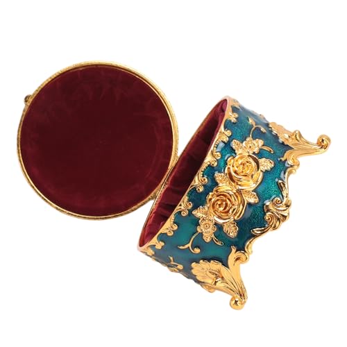 Vintage Round Metal Jewelry Box, Exquisite Hand-Carved Gold Pattern, Trinket for Rings, Earrings, Necklaces-Ideal Retro Keepsake or