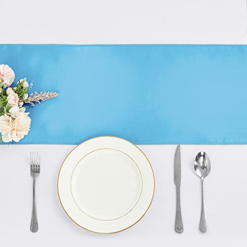 10-Pack Blue Satin Table Runner 12 x 108 Inch Long Bright and Smooth Silk Fabric Table Runner for Wedding Banquet Birthday Party Decoration - color: Blue, size: 12"x108" 10PCS