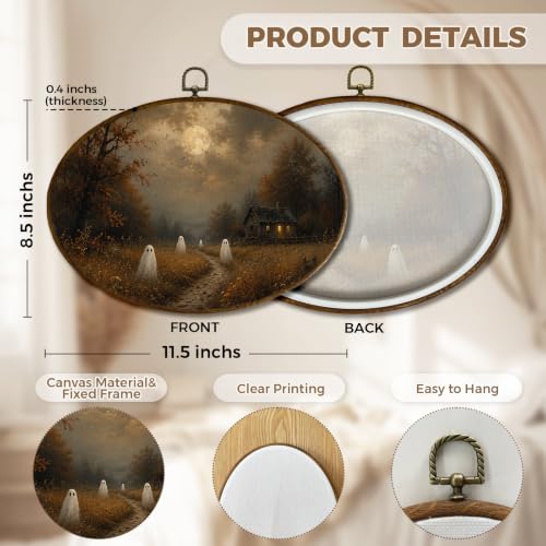 JQF Moody Fall Halloween Ghost Oval Wall Decor Framed 11.5x8.5 Inch - color: ghost-7