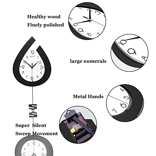 Large Modern Black Pendulum Wall Clock for Living Room Decor - size: 22.4 INCH