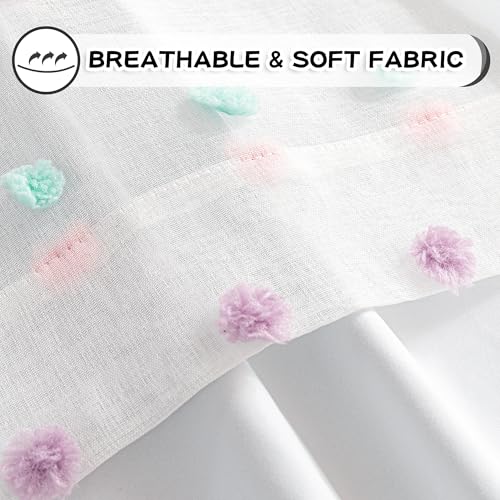 MYSKY HOME Cute Blackout Curtains for Kids Bedroom Nursery Curtains 100% Light Block Doubled Curtains with Rainbow Pom Pom Sheer Window Drapes Room Darkening Grommet Set of 2, 50 x 63 in - color: Rainbow Pom Pom, size: 50"W x 63"L (Pack of 2)