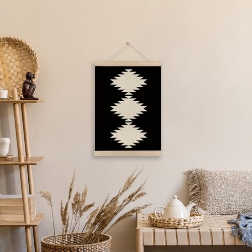 HRQKO Aztec Western Black Poster Hanger Frame, Aztec Wall Decor, Modern Geometric Wall Art with Wooden Frames, Southwestern Black White Wall Hanging Banner Decor for Bathroom Living Room, 12x16 Inch - color: black one, size: 16"L x 12"W