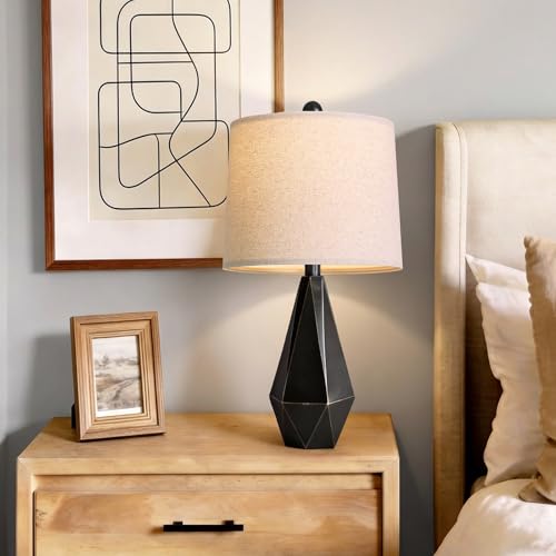PoKat Table Lamps Set of 2 for Bedroom, 23.5'' High Farmhouse Nightstand Lamps for Living Room, Modern Bedside Lamps with Linen Shade for Office Sideboard Hallway Gift (Matte Black) - color: Medium - Light Black