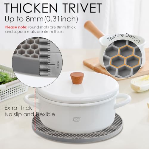 Silicone Trivet Mats, Silicone Pot Holders for Hot Pots and Pans, Heat Resistant Counter Mats for Tables, Countertops, Spoon Rest and Large Coasters, 4 Pack Gray Trivets for Hot Dishes - color: 01 Light Gray, size: 7x7in