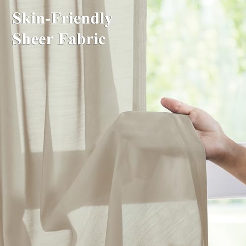 WEST LAKE Plaza Taupe Pinch Pleated Sheer Curtains 95 Inches Long for Bedroom Living Room Sliding Patio Door,Khaki Farmhouse Drapes with Backtabs Hooks,Soft Airy Window Treatment,58" Wx95 Lx2 - color: Plaza Taupe, size: 58"W x 95"L (Pack of 2)