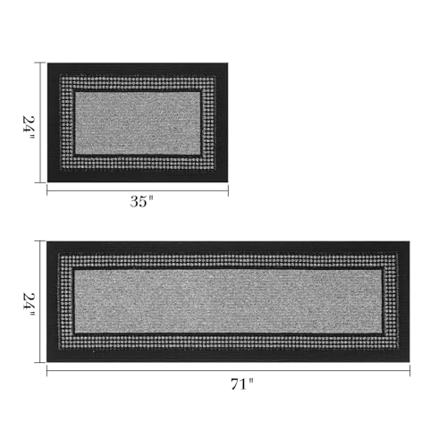 hicorfe Kitchen Runner Rugs,Set of 2 Non Slip Kitchen Mats for Floor - color: Black, size: 24"x71"+24"x35"