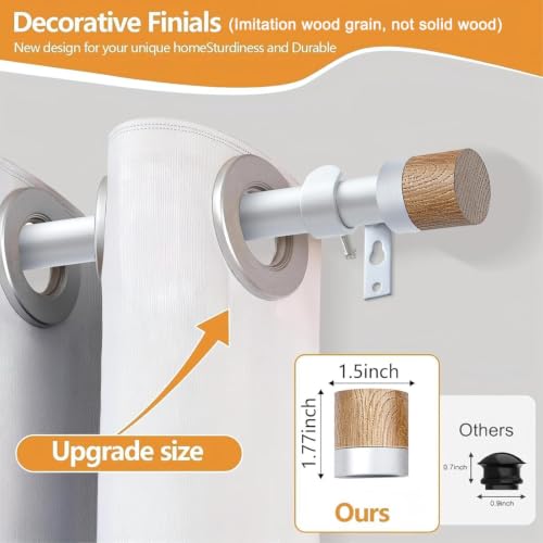 1 Pack Boho Rustic Adjustable Wood Curtain Rod 32-45 Inch, Silver - color: Silver, size: 32"-45"|1 PACK