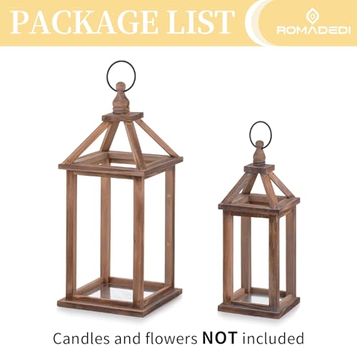 Romadedi Wood Candle Lantern Decorative, Brown, Rustic Decor Set of 2