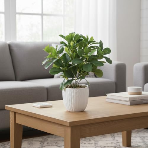 Artificial Potted Plant Leaves, 16.9" Artificial Shrubs Plants Arrangements Fake Eucalyptus Leaves with Vase Faux Greenery Leaf for Home Garden Table Centrepieces Indoor Décor