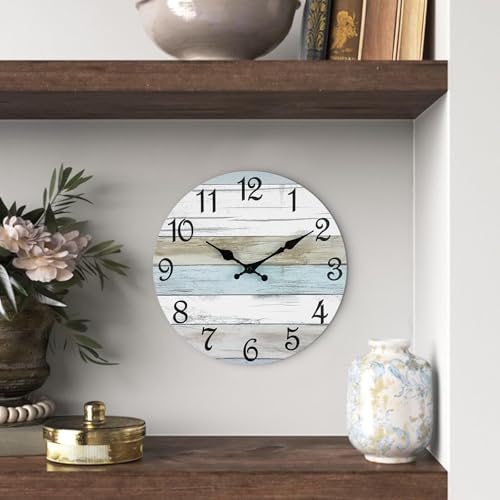 CHYLIN Wall Clock Silent Non-Ticking Battery Operated Rustic Coastal 10" - color: B-white,brown,blue, size: 10 inch