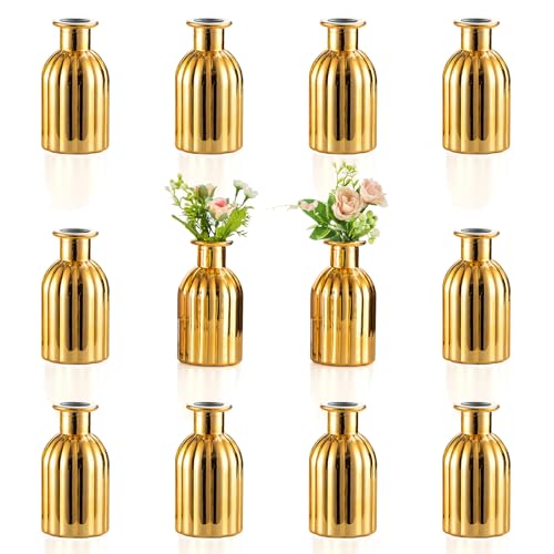 NUPTIO Gold Glass Bud Vases, Mini Vintage Bottle, 5.51" Tall, 12 Pcs - size: Style 1