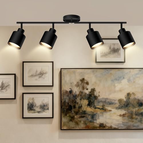4-Light Led Track Lighting,Black Ceiling Lighting Fixtures,Wall Sconces Ceiling Spotlight with Foldable Light Arms for Kitchen, Closet, Bedroom,GU10 Socket, Bulbs Not Included - color: 4 light Black
