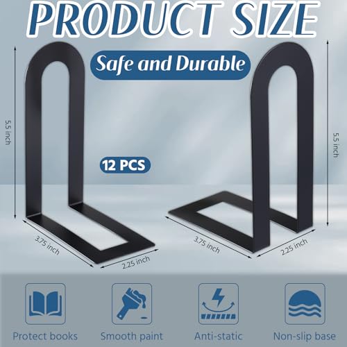 Chunful 12 Pcs Black Metal BookEnds Shelves, 5.5 x 3.75 x 2.25 in - color: Black, size: 5.5*3.75*2.25inch
