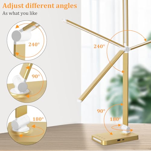 LED Desk Lamp with USB Ports,Touch Desk Lamps for Home Office with 5 Modes - color: Gold