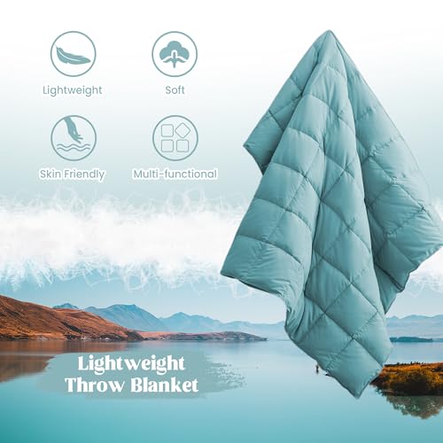 puredown® Soft Feather Down Throw Blanket Lightweight Packable Couch Throw for Indoor and Outdoor Use, Throw 50"X70", Teal Blue - color: Sea Blue, size: Throw