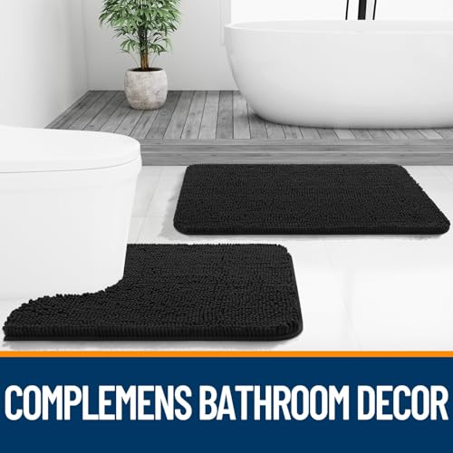 OLANLY Toilet Rugs U-Shaped 20x20, Soft Absorbent Chenille Contour Rugs - color: Black, size: 20" X 20" Contour Rug