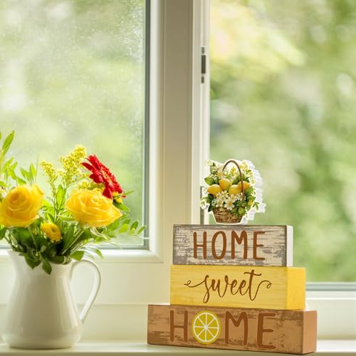 Cinnvoice 4 Pcs Summer Lemon Wooden Tabletop Decor Yellow Tiered Tray - style: Lemon