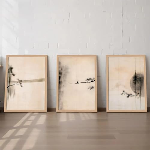 japanese zen wall art set of 3, Scandinavian Pine Tree Canvas Prints - color: smallbirdbranch, size: 12x16 Inch