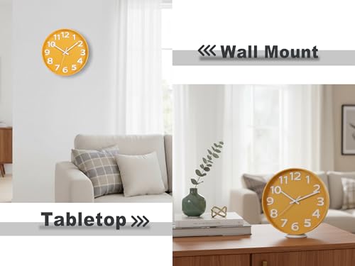 45MinST 12-Inch Modern Yellow Indoor/Outdoor Wall Clock, Silent Non-Ticking, Large Numbers, Accurate Timekeeping, Perfect Decorative Accent for Home or Office (Yellow) - color: 12''yellow