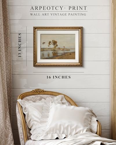 ARPEOTCY Vintage Gold Framed Wall Art Decor, 13x16 inch River Swale Cow Landscape Paintings, Vintage Room Decor, Canvas Prints Antique Frame Home Wall Art for Living Room Bedroom - color: River Landscape with Cows, size: 16"L x 13"W