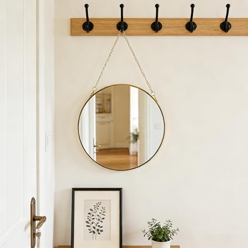Hzxcuim9.6 inch Modern Round Wall Mirror with Metal Frame and Hanging Chain - size: 9.6 inch