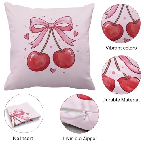 Throw Pillow Covers, Pink Kawaii, Set of 4, 18"x18" - color: Coquette Cherry