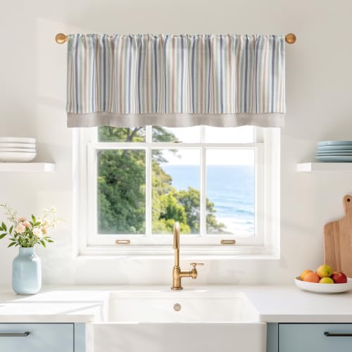 jinchan Stripe Linen Kitchen Valance Curtain, 50x16, 1 Panel, Multi Coastal - color: Striped | Multi Coastal, size: 50"W x 16"L (Pack of 1)