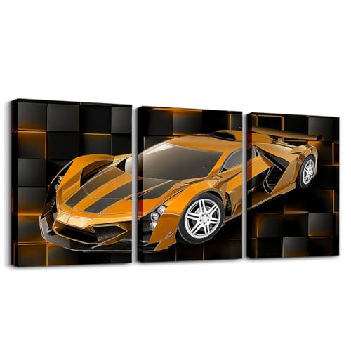 Feelyou Race Car Wall Art 12" x 16" x 3 - color: Deep Orange
