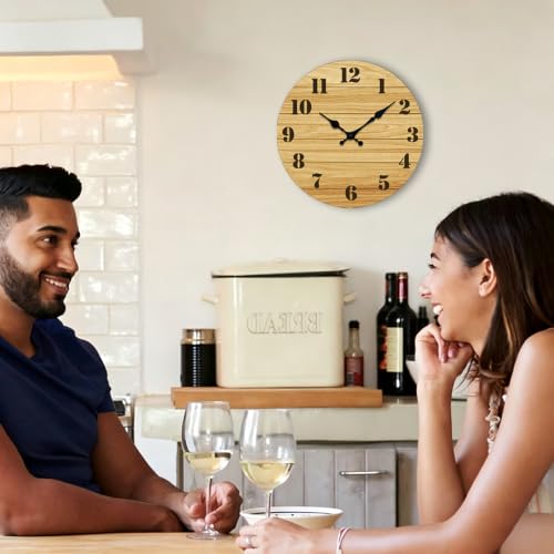 14 Inch Wall Clocks, Silent Battery Operated Analog Clock, Natural - color: Nature Wood, size: 14 Inch