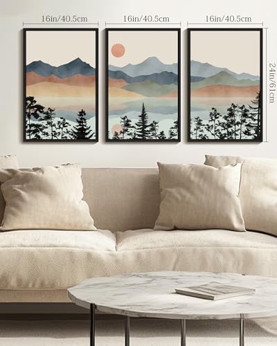 Drsoum Mountain Range Landscape Wall Art Framed Ink Wash Watercolor Nature Wall Decor Laker Sun Rises Prints Bedroom Living Room Ready to Hang 16x24in Black Framed - color: Laker and Mountain, size: 24L" x 16W", Black Framed