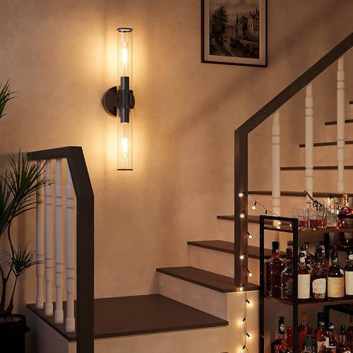 Rayogale Black Wireless Battery Operated Wall Sconces with Remote Control - color: Black(Clear Tubular Lampshade)