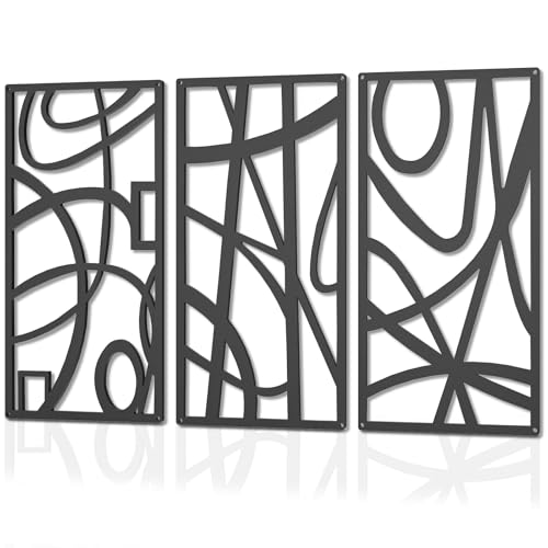 DAYSUP Abstract Metal Wall Art, Minimalist Décor Single Line Art Décor Sculptures, Modern 3D Geometric Wall Decor Hanging for living room Bedroom Bathroom Study(3 Pack Black, 16.5 x 8.2'')