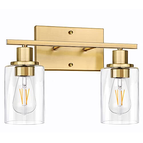 ShineTech 2-Light Bathroom Vanity Light, Brushed Brass Modern Wall Sconce - color: Gold