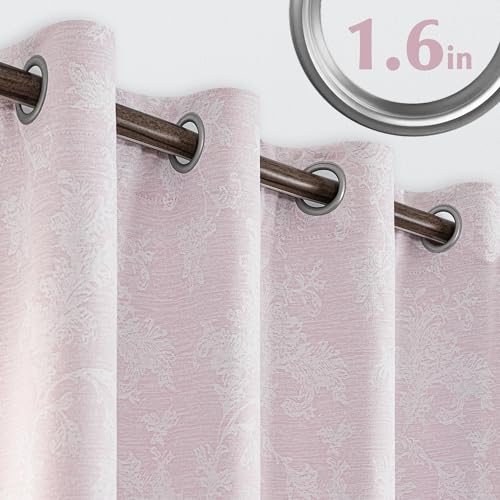 FMFUNCTEX Pink Floral Jacquard Blackout Curtains, 52X108 Inches, 2 Panels - color: Pink, size: 52"W x 108"L (Pack of 2)