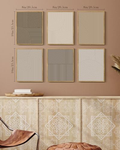 Drsoum Mid Century Boho Abstract Wall Art Minimalist Geometric Line Decor Bohemian Framed Canvas Prints 8"x 10"x 6pcs Natural Framed - color: Mid Century Minimalist, size: 8''x 10''x 6pcs, Natural Framed