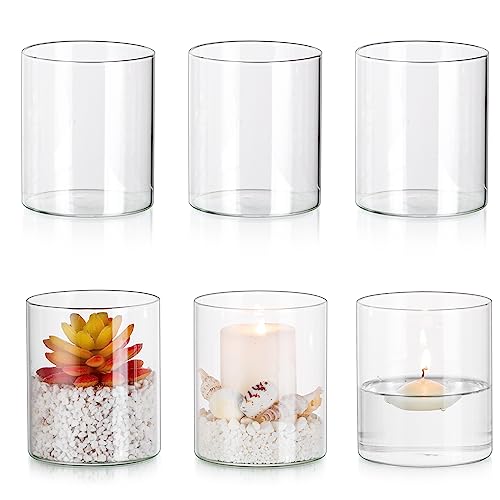 Glasseam Hurricane Glass Candle Holder 6Pcs Cylinder Vases for Centerpiece - color: 6, size: 4in