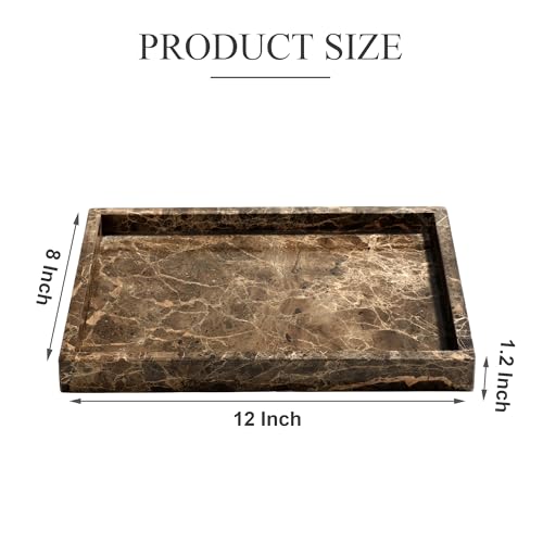YMXYJM Real Natural Marble Tray for Bathroom, Genuine Marble Stone Vanity Tray, Luxury Storage Trays for Kitchen, Vanity, Home Decor, Dresser, Non-Resin/Non-Ceramic, 12"x 8"x 1.2", Dark Brown - color: Dark Brown, size: 12" x 8" x 1.2"