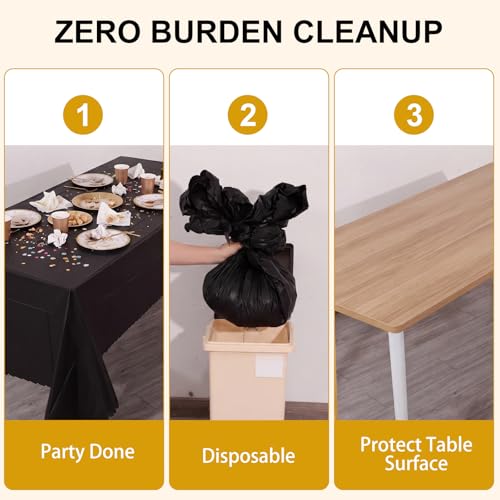 NatNarr 3 Pack Black Tablecloth Plastic, Scalloped Halloween Table Cloths - color: Black, size: 3 Pack