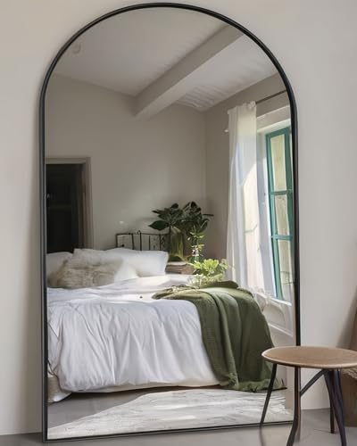 KOMCOTE Full Length Floor Mirror, 82x42 Inch Oversized Arched Standing Mirror in Black for Bedroom, Living Room, Dressing Room - Elegant Freestanding Leaning Mirror Decor - color: Black, size: 81"L x 41"W