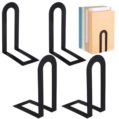 Chunful 4 Pcs Black Metal BookEnds Shelves, 5.5 x 3.75 x 2.25 in - color: Black, size: 5.5 x 3.75 x 2.25 in