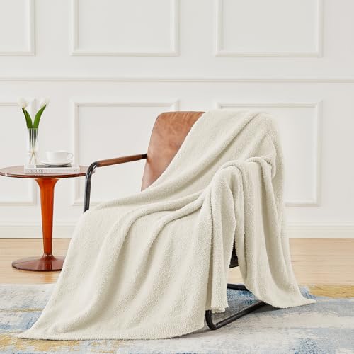 CYMULA Super Soft Knit Throw Blanket Throw Size Beige - Lightweight Plush Fuzzy Fluffy Warm Cozy Blankets and Throws for Sofa Bed All Season Use, 50x60 inches - color: Beige, size: Throw/Travel(50"x60")