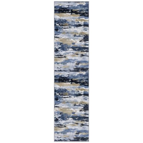 Abstract Washable Runners for Hallway 3x10 Runner Rug Non Slip - color: Navy / Blue / Taupe, size: 3' x 10' (Runner)