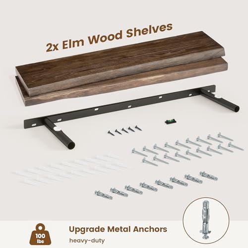 Solid Wood Floating Shelves 36 Inch, Live Edge, Heavy-Duty, Walnut, 2pcs - color: Walnut Finish - Live Edge, size: 36"W, 2Pack