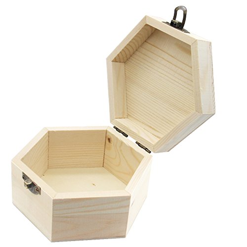 Plain Unfinished Box, Hexagon Unpainted Wooden Jewelry Box DIY Storage Chest Treasure Case (Side Length 2.5" * Height 2.7") - color: Hexagon