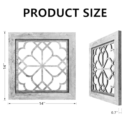 Set of 2 14 Inch Square Grey Window Pane Wall Mirrors, Shatterproof Rustic Farmhouse Boho Vintage Accent Mirrors for Living Room Bedroom Bathroom Entryway - color: Grey(2pcs), size: 14"L x 14"W