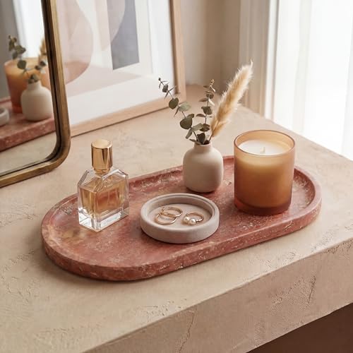 YKAJO Rosso Levanto Red Oval Marble Tray, 11.8x5.9 Perfume Organizer Dish - color: Rosso Levanto Red, size: 11.8" x 5.9" x 0.6"