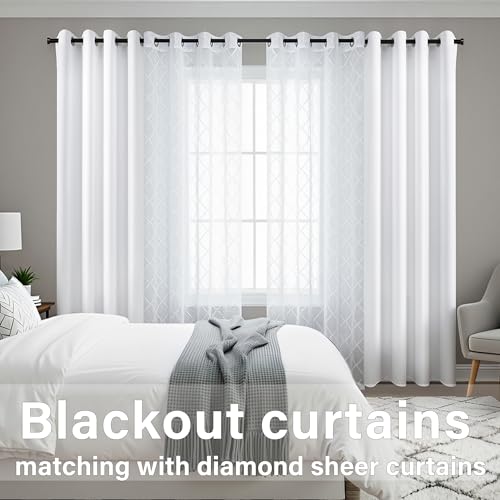 KOUFALL White Sheer Curtains 84 Inches Long, Modern Design Patterned Curtains for Living Room, Cortinas Blancas para Sala Modernas 2025, Grommet Embroidered Curtains for Bedroom 2 Panel Set - color: White, size: 52"W x 84"L (Pack of 2)