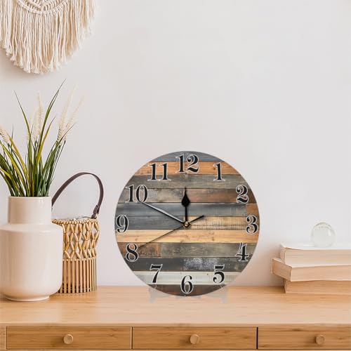 Vintage Coastal Wooden Print Wall Clock Battery Operated 10 in Round Wall Clocks Slilent Non Ticking Quartz Analog Clock for Bedroom Kids Living Room Classroom Decor - color: Beach Wooden Print